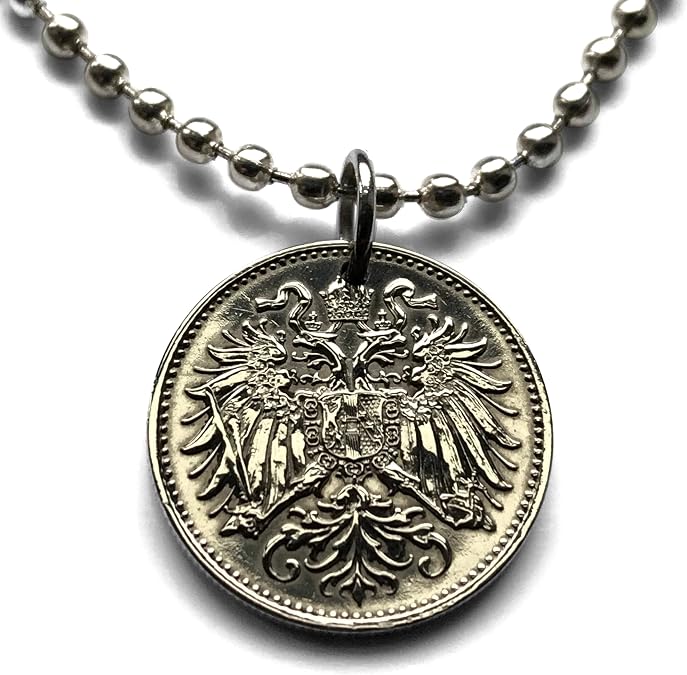 1894 Austria Osterreich 10 Heller coin pendant Austro-Hungarian Empire double headed eagle Habsburg Vienna Salzburg Linz Innsbruck Graz Wels Sankt Polten Solden Vorarlberg Zell am See Gmunden n000305