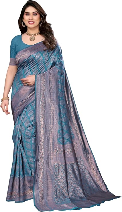 Women's Litchi Silk Banarasi Silk Saree (Reena)