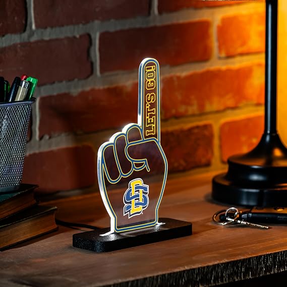 NCAA South Dakota State University LED Light Signs College Sports Foam Finger Tabletop Decor, Free-Standing Desk Night Light Lamp for Home, Office, Man Cave, Christmas Gift for Men, Women, Made in USA