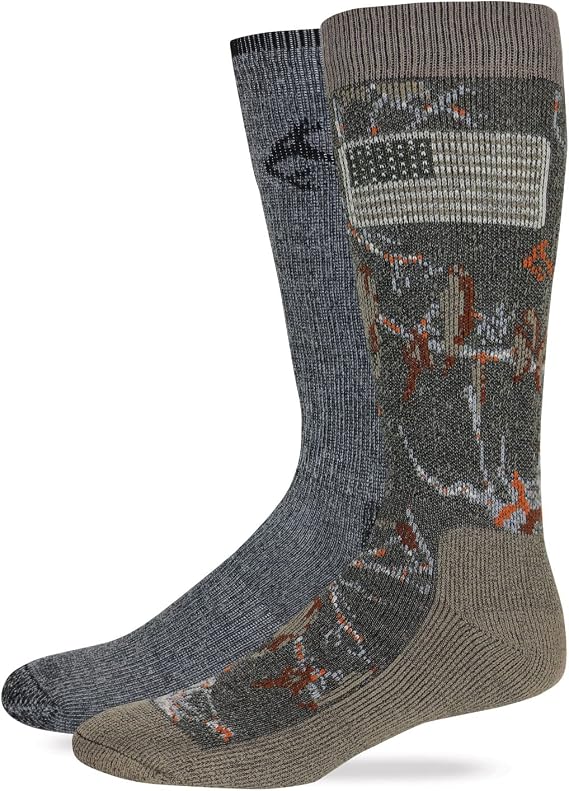 Realtree RT Men's Merino Wool Blend Boot Socks, 2 Pairs Mocha Camo LARGE