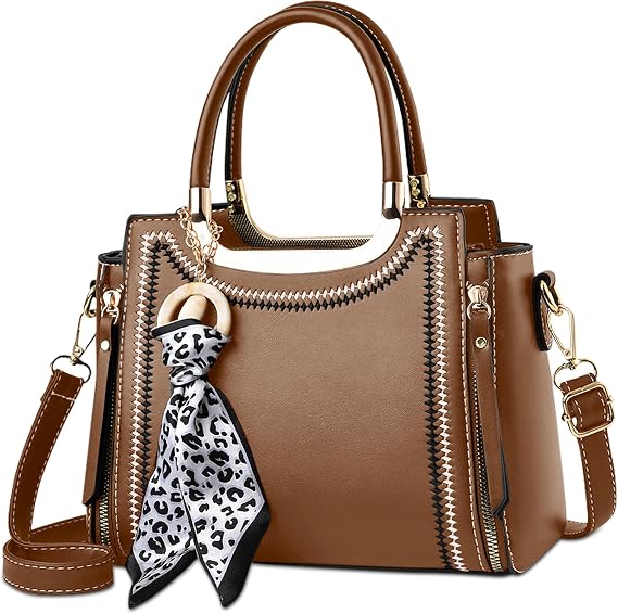 Handbag Women's Handbag with Silk Cloth Pendant Elegant Shoulder Bag PU Leather Shoulder Bag for Travel Shopper Work Khaki