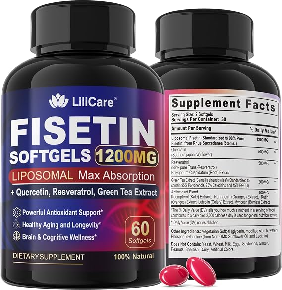 Fisetin+Resveratrol +Quercetin Supplement-Liposomal Fisetin 1200mg 98% Pure