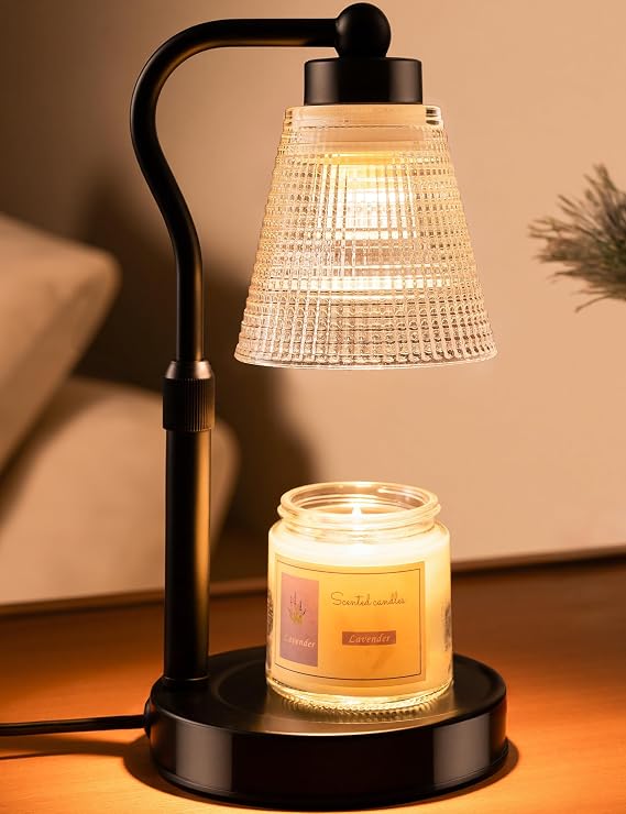 Candle Warmer Lamp for Jar Candles, Height Adjustable & Dimmable with 2/4/8H Timer, 2*50W Halogen Wax Melter Warmer for Home Office Decor, Flameless & Smokeless, Gift for Women Mom, Black-Clear/1 Pack