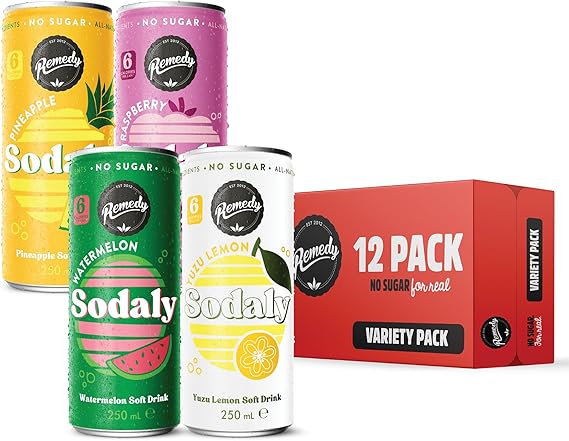 Remedy Sodaly Super Mix Pack Soft Drink with Prebiotic ACV, 12 x 250ml Cans