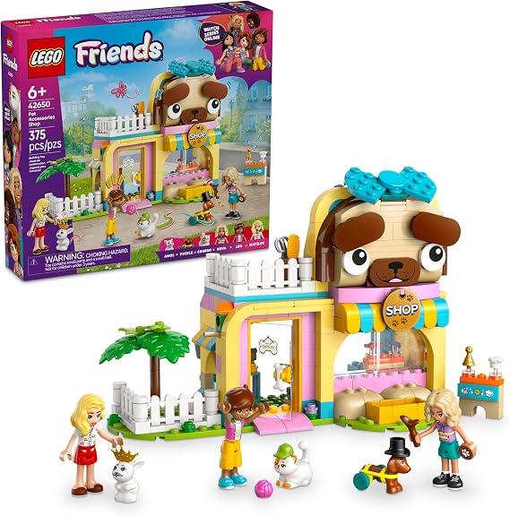 LEGO Friends Pet Accessories Shop Pretend Play Set - Building Toy for Kids, Girls and Boys, Ages 6+ with 3 Minidolls, Toy Dog, Cat, Rabbit - Gift Idea for Birthday - 42650