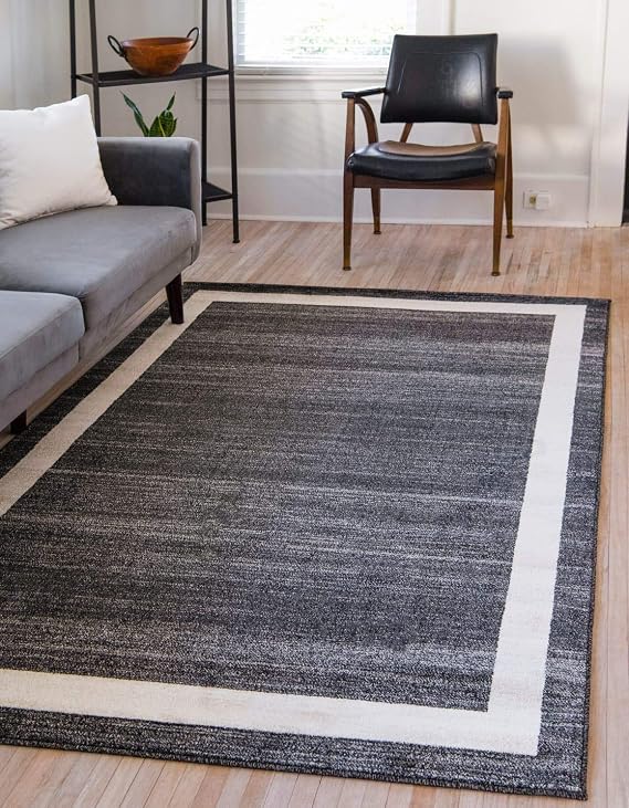 Unique Loom Del Mar Collection Area Rug - Maria (6' 1" x 9' Rectangle, Black/ Ivory)