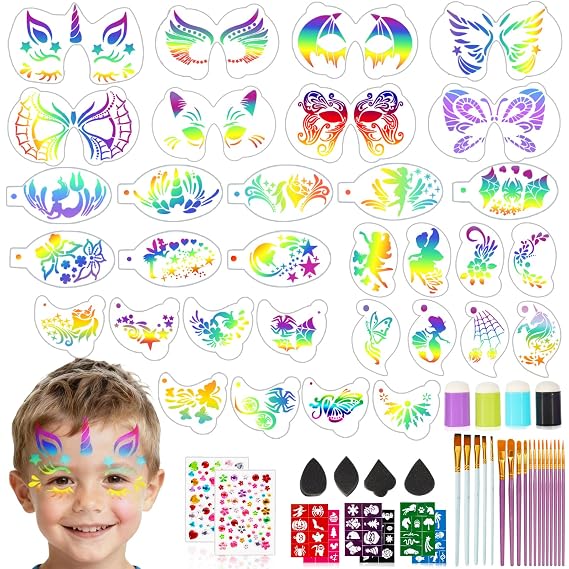 63Pcs Face Paint Stencils Kit For Halloween Festival Party Makeup