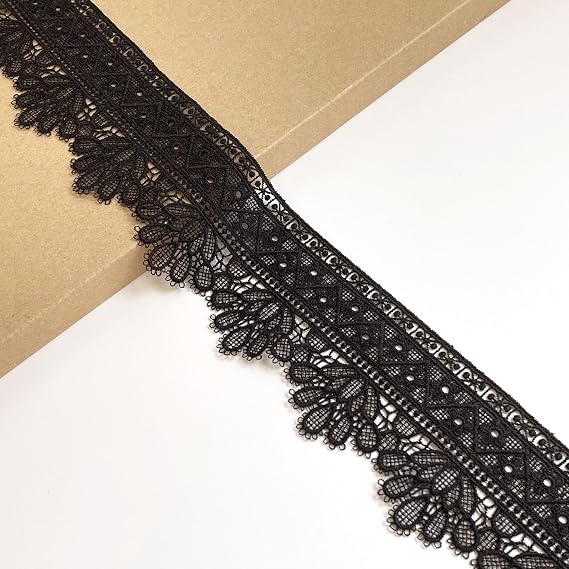 Black Lace Trim, 2 3/4" Width, Multi Shaped Pattern, 3 Yards/Pack, Includes Spool