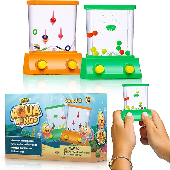 YoYa Toys YoYa Toys Handheld Water Game - Fish Ring Toss and Basketball Aqua Arcade Toy Set of 2 Compact Mini Retro Toys for Kids and Adults in Gift Box