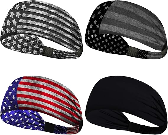 Obacle Headbands for Men Women Sweat Bands Non Slip Breatheable Durable Head Band Outdoor Sports Yoga Gym Running, 4 Pack