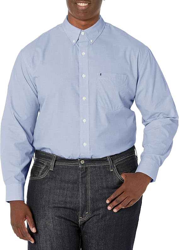 Izod Men's Big and Tall Button Down Long Sleeve Stretch Performance Solid Shirt