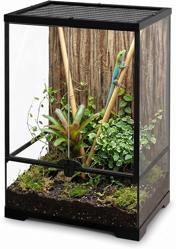 12"x12"x18" Reptile Terrarium, Aluminum-Frame Glass Vivarium for Small Day Geckos Such as Neon Day Geckos, with Lock, Cable Port, Waterproof Deep Base