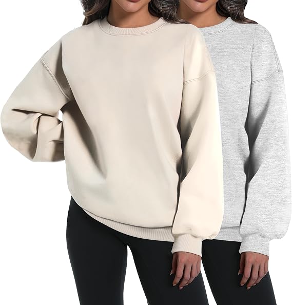 XFIFM 2 Pack Womens Oversized Sweatshirts Hoodies Long Sleeve Tops Fall Winter Clothes Crewneck Cozy Outfits Pullover
