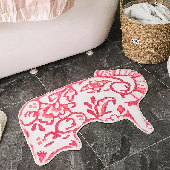 Tinideya Delft Cat Shape Bath Rug Cat Shaped Bathroom Mat 23" x 32", Pink