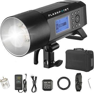 Flashpoint XPLOR 400 PRO TTL Li-ion Battery-Powered HSS Strobe Light with Built-in R2 2.4GHz, Bowens Mount 400w Wireless Monolight with 390 Full-Power Flashes for Outdoor Strobe Light