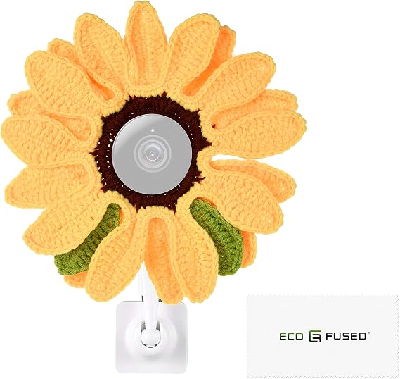 Disguise Compatible with Nest Cameras, DSLR Lens and Others from 2.17 "" to 4.13"" 5.5-10.5 cm Diameter Camera Lens - Sunflower - Handmade Knit (1 Pack).