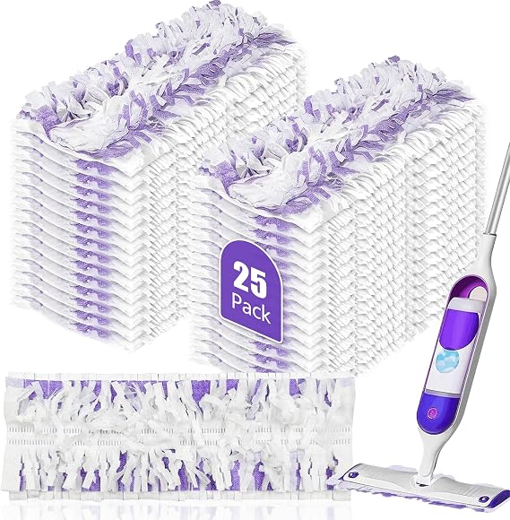 25 Pack Disposable Mopping Pads Refills for Swiffer PowerMop Multi-Surface & Wood Mops, Spray Clean Pads Replacement for Floor Cleaning(Purple Without Handle)
