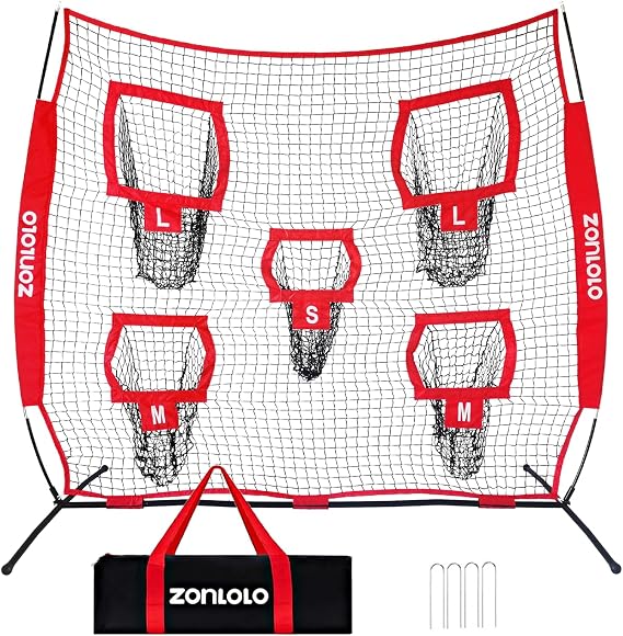 Zonlolo 77ft Football Throwing Net, Football Training Net,Target Practice with 5 Different Sized L/M/S Targets | Great for Quarterback | Includes Compact Carrying Bag
