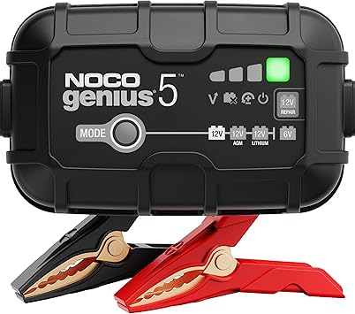 NOCO GENIUS5 5A 6V/12V Smart Battery Charger   Automatic Maintainer, Trickle Charger & Desulfator with Overcharge Protection & Temperature Compensation   For Lead-Acid & Lithium Batteries