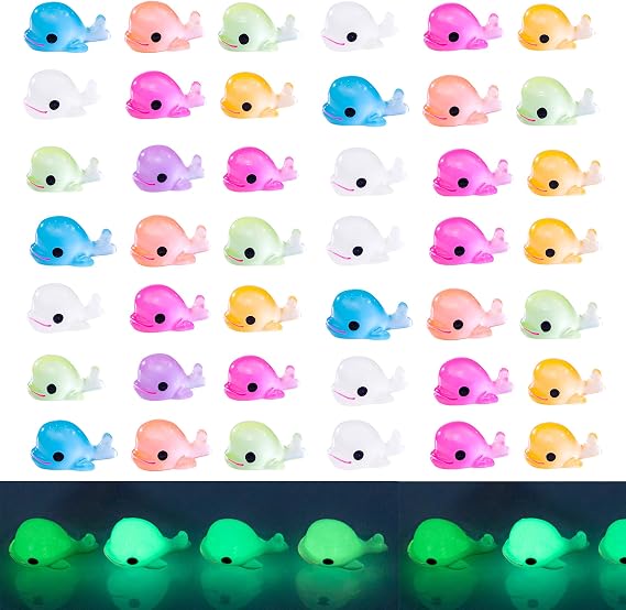 100 Pcs Luminous Mini Dolphin Figurines Cake Toppers Tiny Resin Dolphin for DIY Fairy Garden Miniature Moss Landscape