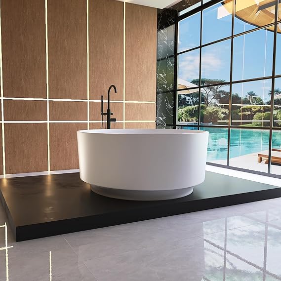 Round Freestanding Tub 49", Solid Surface Bathtub Matte White