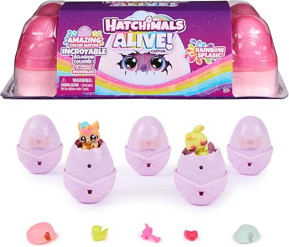 Hatchimals Alive, Rainbow Splash Carton, 5 Surprise Eggs, Ages 3+
