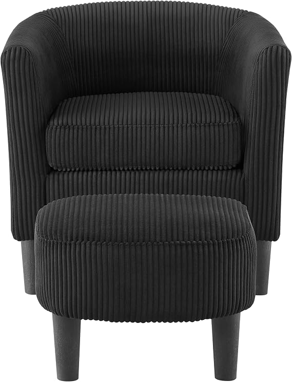 Modern Accent Chair,Upholstered Arm Chair Linen Corduroy Single Sofa Chair with Ottoman Foot Rest Comfy Armchair for Living Room Bedroom and Office (Black)