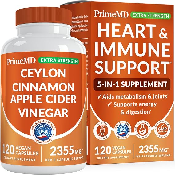 PrimeMD Ceylon Cinnamon with Turmeric, Apple Cider Vinegar & Ginseng, 120ct