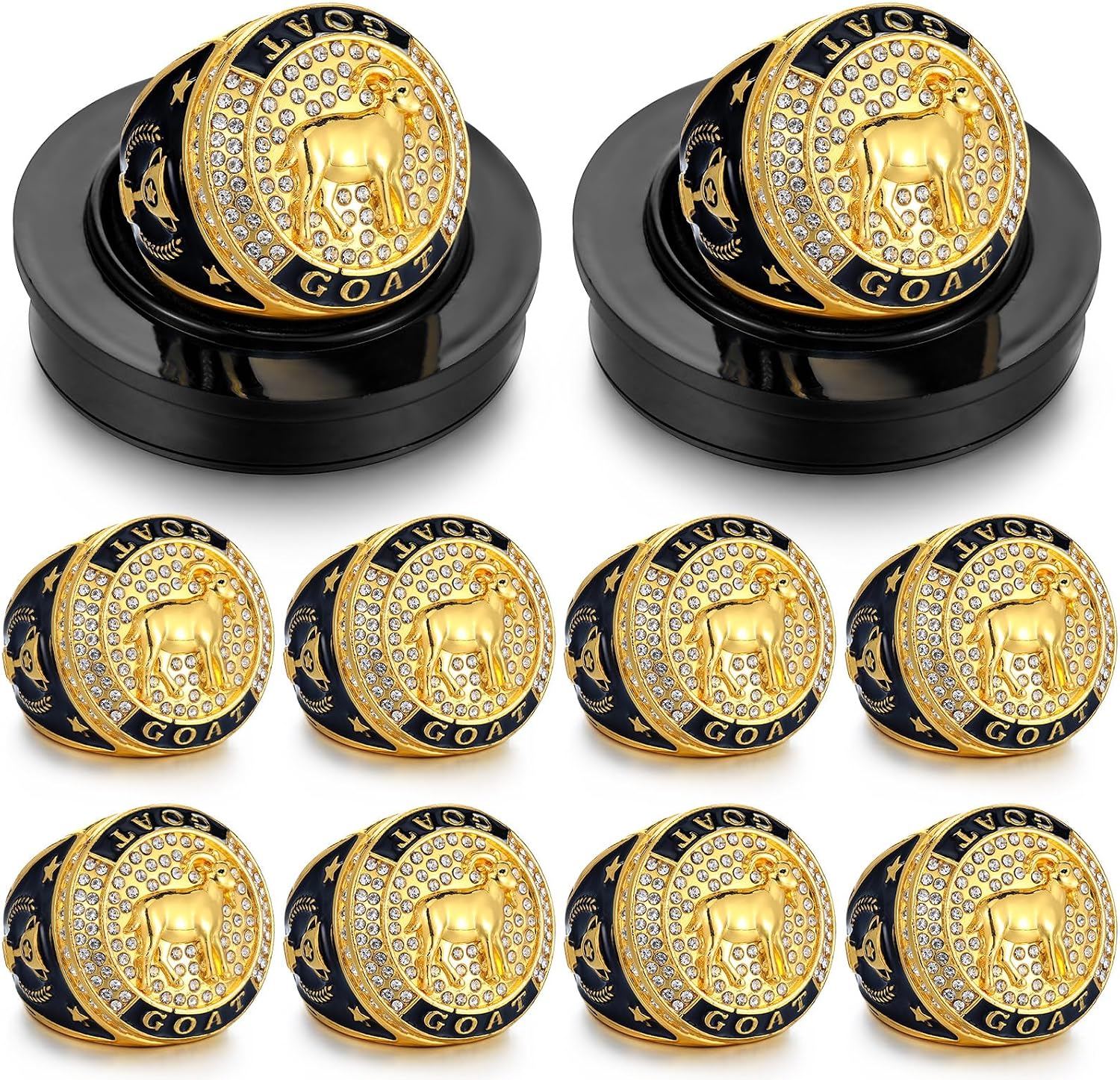Highergo Goat Championship Trophy Ring with Display Neck Chain and Stand Goat Medal Award Gift Greatest of All Time for Tournament or League Champion Winner Sports Award