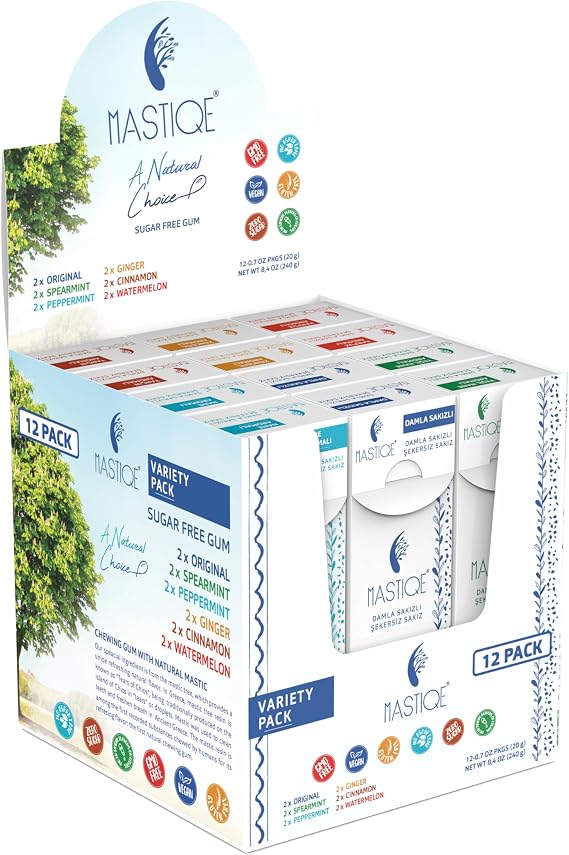 Mastiqe Doğal Aromalı Damla Sakızlı Şekersiz Sakız, Karışık Paket, 12 Adet
