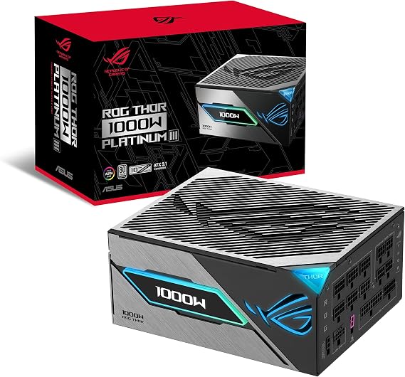 ASUS ROG Thor 1000W Platinum III PSU (80 Plus Platinum Certified, ATX 3.1, GaN MOSFET, GPU-First Intelligent Voltage Stabilizer, Magnetic OLED Display, Turbo Mode, )
