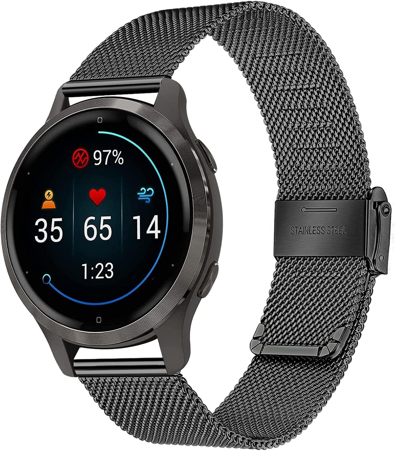 trumirr replacement for garmin venu 3s / venu 2s / vivoactive 4s / vivomove 3s / forerunner 265s bracelet 18 mm metal mesh stainless steel watch strap replacement strap for fossil women's q venture hr 4