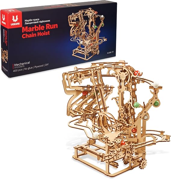 UGEARS Marble Run Chain Hoist, Model Kit, 3D Puzzle, Models for Adults to Build Mechanical Engineering Kit Brain Teaser, Hobby Set