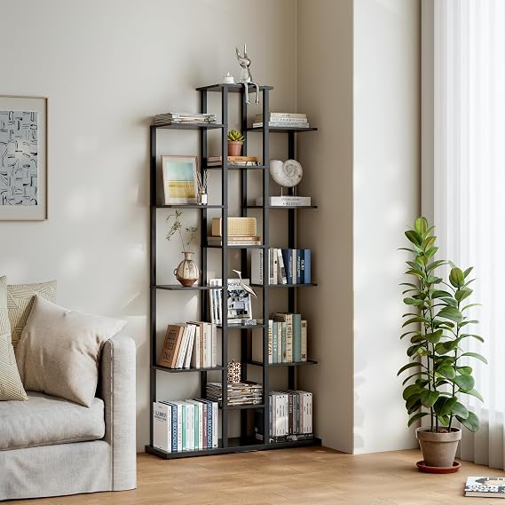 5 Tier Narrow Bookshelf, Tall Skinny Bookshelf, Slim Open Bookcase Corner