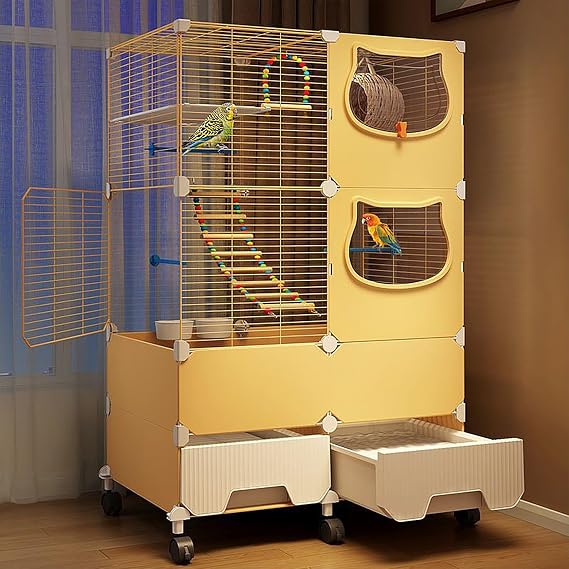 Bird Cage with Stand, Wire Cage for Lovebirds, Cockatiels, Finches, Features Removable Drawer for Easy Cleaning
