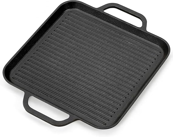 Warmiehomy Cast Iron Griddle Pan,35x28cm Pre-Seasoned Non-Stick Cast Iron Skillet Grill Pan with Double Handles for Gas Induction Electric Hobs and Oven Safe,Rectangular