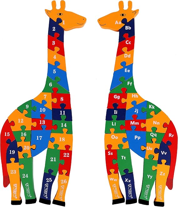 TOWO Wooden Giraffe Alphabet & Number Puzzle, ABC Blocks Toy | Large 41 cm 2-in-1 wooden giraffe puzzle with alphabet and number blocks; supports early learning and matching, age 3+.
