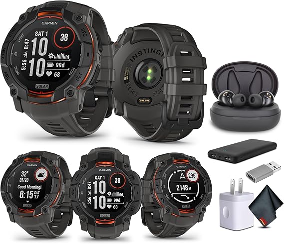 Garmin Instinct 3 (010-02935-00) Smartwatch Solar 50mm (Charcoal) Bundle