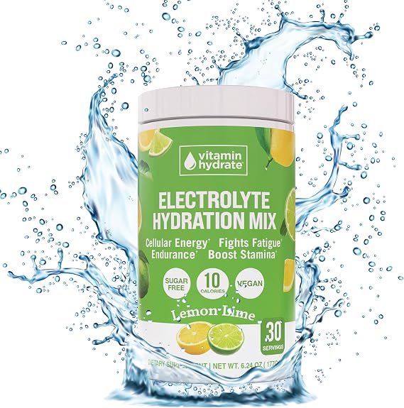 Vitamin Hydrate Electrolyte Hydration Mix, Electrolytes Powder, Supports Hydration with Coconut Water, Keto Friendly, Vegan, Sugar Free, Lemon Lime, 30 Servings