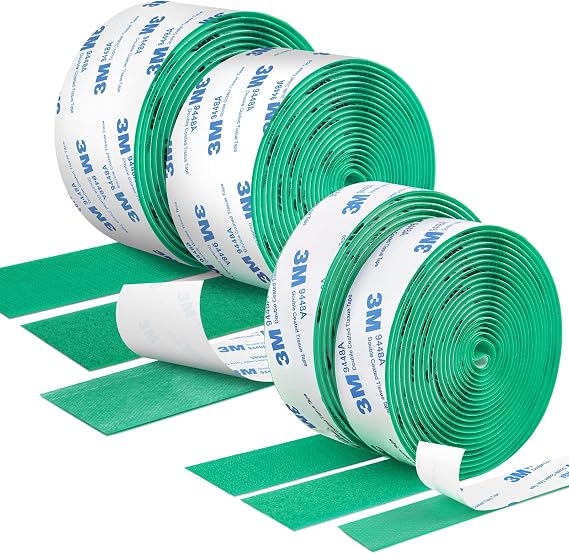 12Ft x 2 Inch and 12Ft x 1 Inch Hook and Loop Tape Green, Heavy Duty Double-Sided Adhesive Strips, Strong Sticky Back Fastener Roll, Cuttable Interlocking Tape Fasteners for Home, Office, Car, School