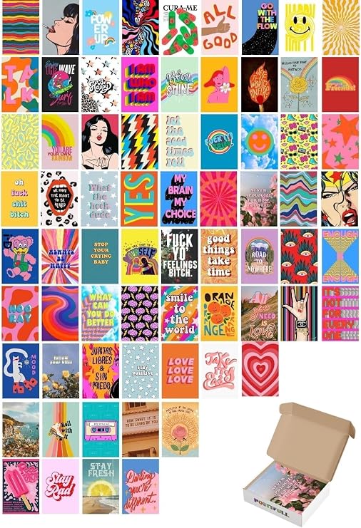 Postifull Retro Duvar Poster Seti - Arkası Yapışkanlı Kolaj Seti - 70 Adet - Vintage Poster Seti - 10Cm*15Cm;