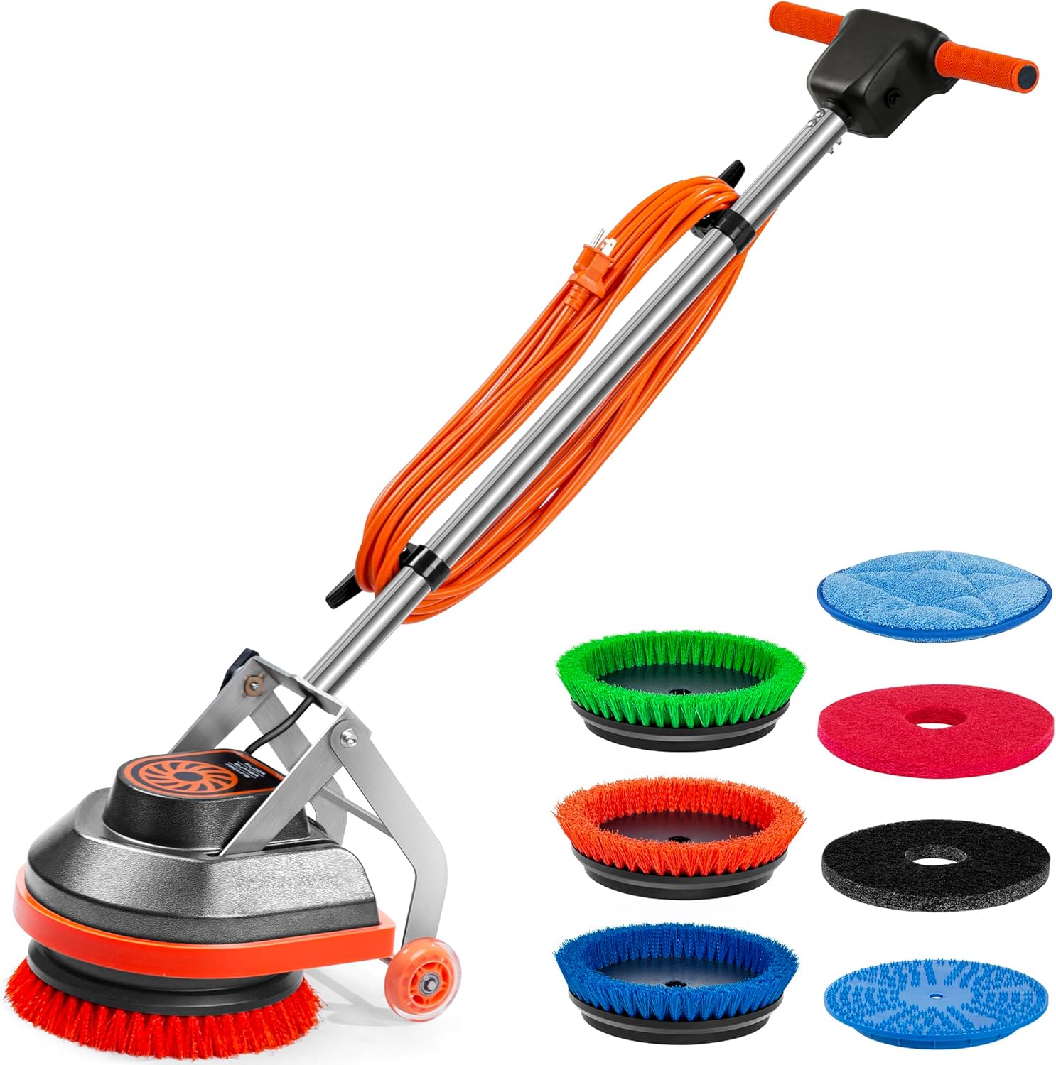 HHQ Commercial Floor Scrubber Machine with Brushes and Pads, Heavy Duty Floor Cleaner Polisher and Buffer- Deep Cleaning Tile and Grout, Hardwood Floors and Carpets Without Getting on Hands and Knees