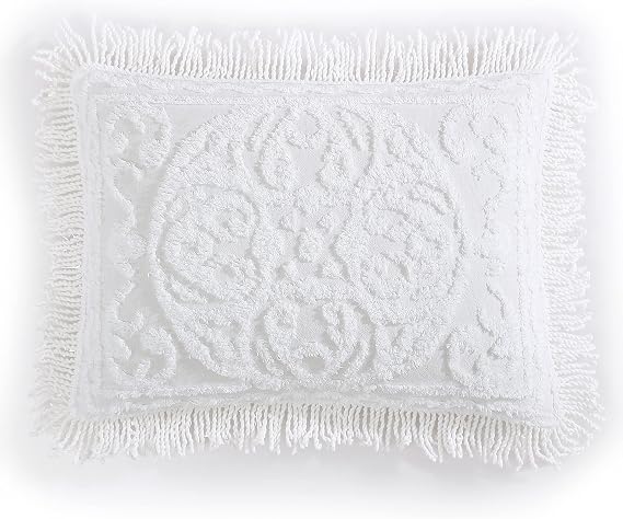 Beatrice Home Fashions Medallion King Cotton Chenille Sham, White