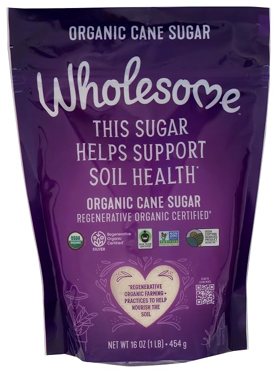 Wholesome Sweeteners 16-Ounce Organic Cane Sugar, Fair Trade, Non GMO, Gluten Free, Pure & Vegan, for Baking and Sweetening, 1 Pack