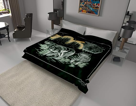 SOLARON Korean Super Thick Heavy Weight Ultra Silky Soft Mink Heavy Duty Reversible Blanket Bed comforters bedspreads Bedding Comforter King or Queen (King, 119 Wolf Green)