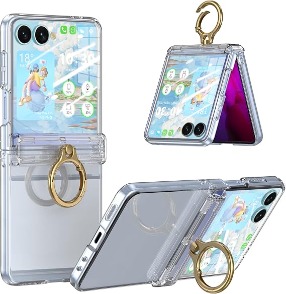 Case for Samsung Galaxy Z Flip 7 Case with Ring Kickstand Built-in Screen Protector Shockproof Hinge Protection Phone Cover for Galaxy Z Flip 7 2025 5G - Clear