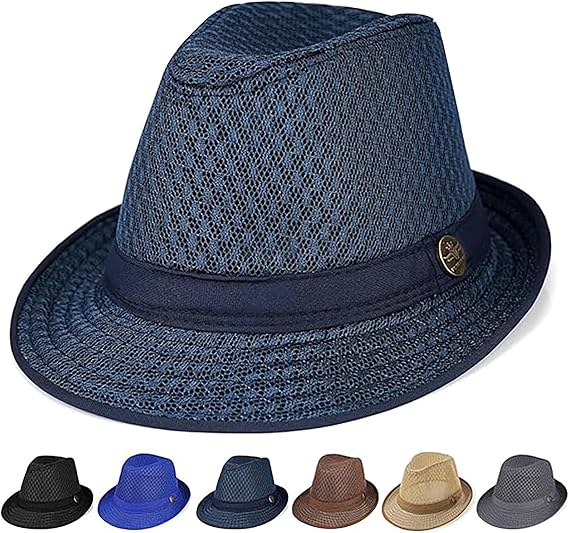 Initlove Mesh Fedora Hat for Men Short Brimmed Trilby Panama Hat Packable