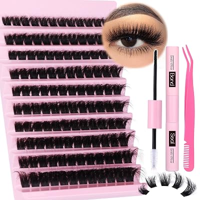 Individual Lashes Extension Kit Fluffy 20MM Mink Lashes Clusters Thick DIY Mink Cluster Lashes Eyelashes Extension Kit with Lash Bond and Seal and Lash Applicator 10-20MM,120Pcs