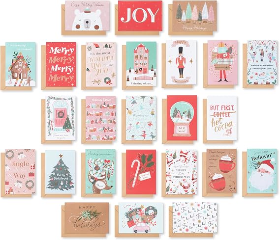 American Greetings Christmas Cards with Envelopes, Trendy Pink Pastel Designs (25-Count)