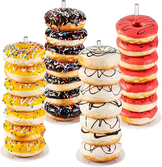 HENABLE 4PCS Acrylic Donut Display Stand Tower - Dessert Table Holder for Donuts, Bagels & Doughnuts - Perfect for Parties, Christmas, Birthday & New Year